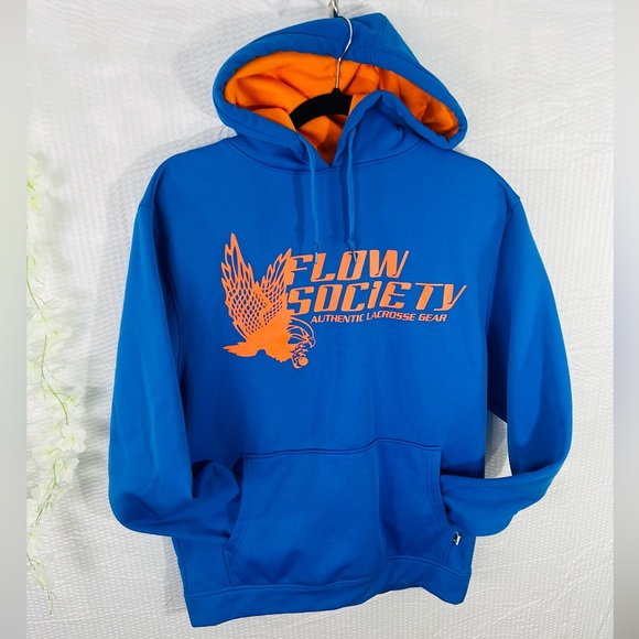 Flow Society Hoodie Authentic Lacrosse Gear Sweatshirt-medium blue and orange - Picture 11 of 12